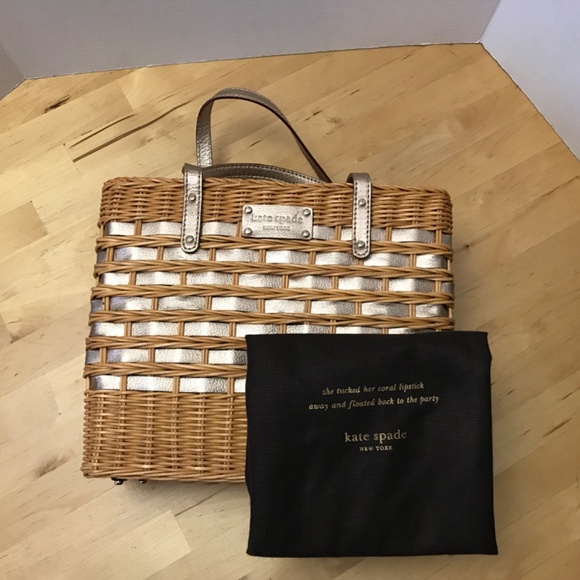 Kate Spade Wicker & Gold Leather Square Basket Bag - Picture 2 of 7